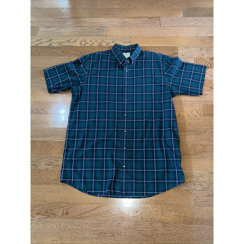 LL Bean Men Traditional Fit Button Down Shirt Sz L-Tall Blue/Green Plaid Preppy